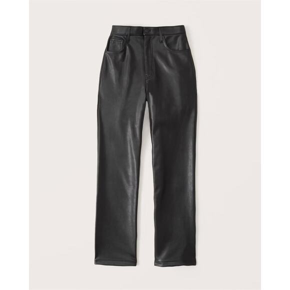 Abercrombie & Fitch Curve Love Vegan Leather 90s Straight Pant - 27 - Black - Picture 1 of 6
